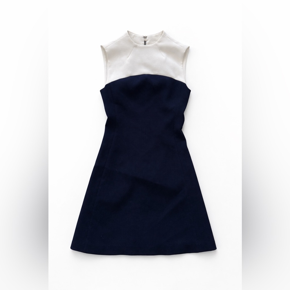Kate Spade Colorblock Sheath Dress Size 0 Navy Ivory Sleeveless Knee Length